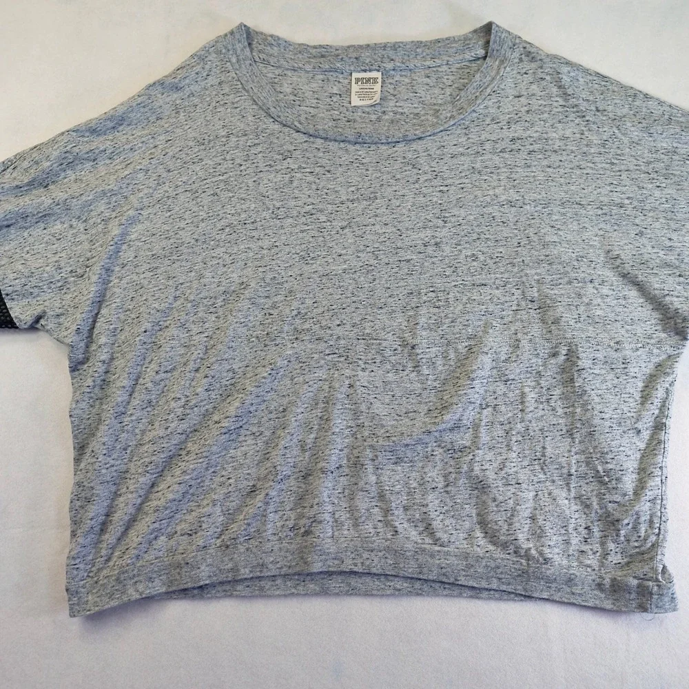 Victoria's Secret PINK Gray Long Sleeve Logo Mesh‎ Sleeve Athletic Top L